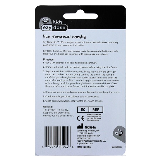 Ezy Dose KIDS Lice Removal Combs 2'S