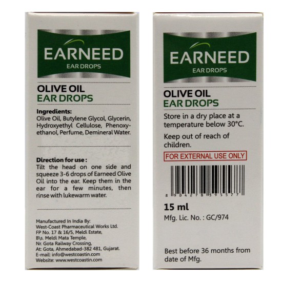 EARNEED OLIV OIL EAR DROPS 15ML