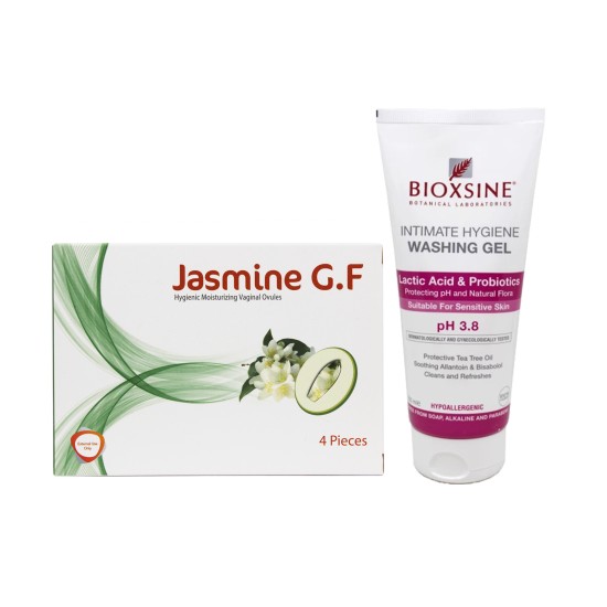 ياسمين 4 تحاميل مهبلية + بيوكسين جل غسول للنظافة الحميمية 200 مل